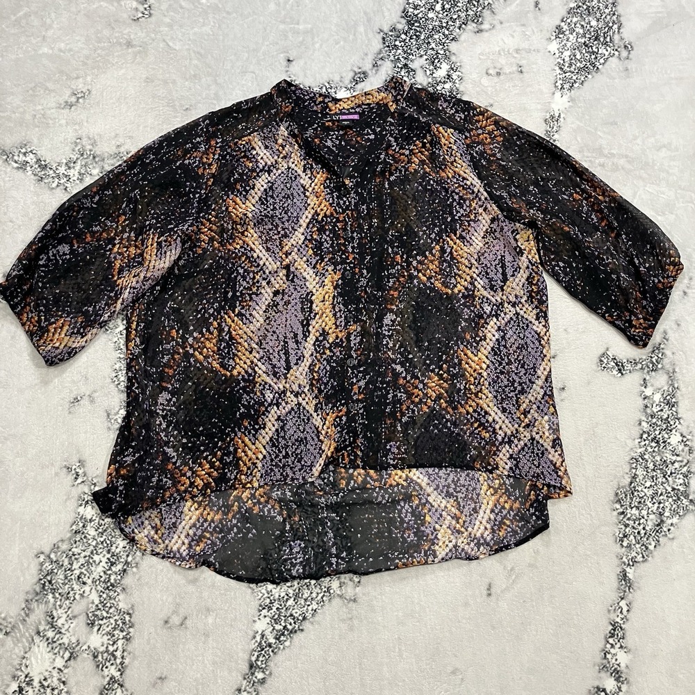 LYS Sheer Blouse Womens 2X Snake Print Flowy Boho Lightweight Top